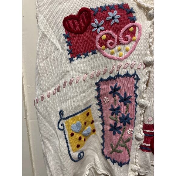Vintage Bobbie Brooks Embroidered "Teacher" Vest Floral /Heart Design Womens XL - Picture 3 of 7